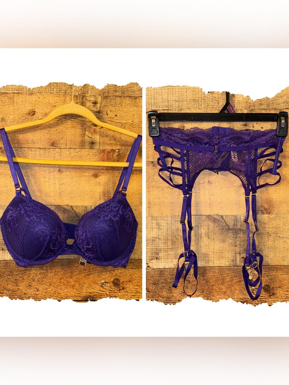 Victoria's Secret Purple Lace Bra and Garter Set Lingerie
